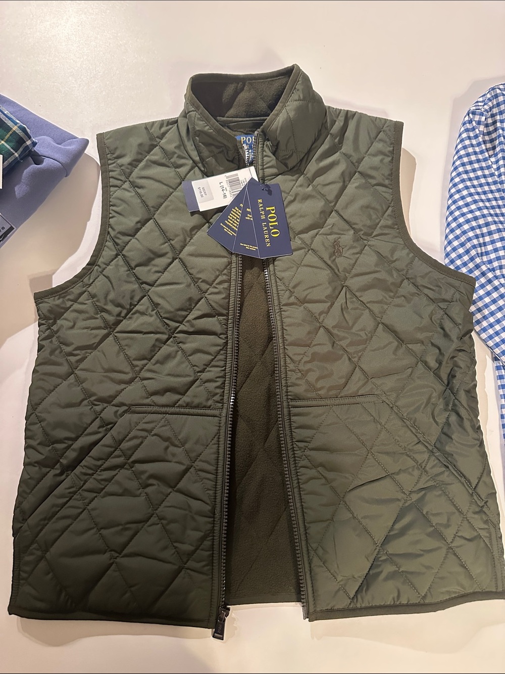 Ralph Lauren Olive Green Quilted Zip-Front Vest